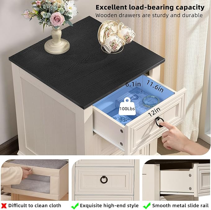 Joaxswe 18" Farmhouse Night Stand with 3 Drawers, Wood End Table Dresser for Bedroom, White Nightstand, Bed Side Table with Metal Handle, Bedside Cabinet for Bedroom Living Room, Closet