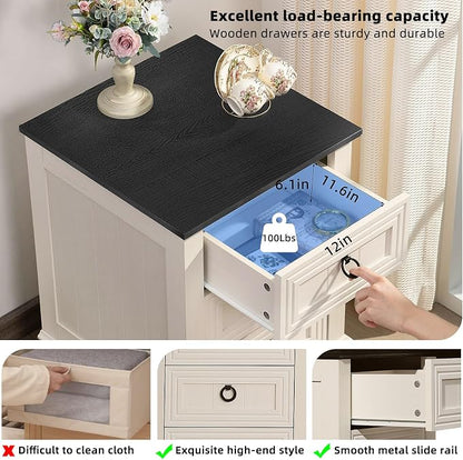 Joaxswe 18" Farmhouse Night Stand with 3 Drawers, Wood End Table Dresser for Bedroom, White Nightstand, Bed Side Table with Metal Handle, Bedside Cabinet for Bedroom Living Room, Closet