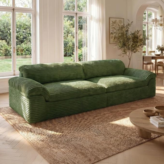 Vesgantti 118" Boneless Couches for Living Room, Cloud Sectional Couch & Deep Seat, 3 Seater Comfy Corduroy Modular Sofa, Modern Slouch Couch, No Assembly Required, Green