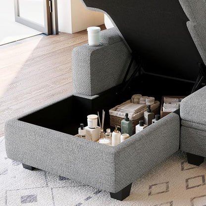 Belffin Modular Sectional Sleeper Sofa Bed with Storage Chaise L Shaped Sectional Couches for Living Room Armrest with Cup Holder. Light Gery Couch