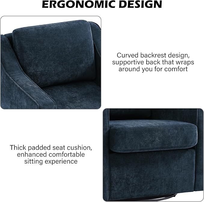 Swivel Accent Chair Set of 2, Modern Round Barrel Arm Chair for Living Room, Bedroom, Comfy Club Reading Chairs for Adults, Chenille Navy Blue