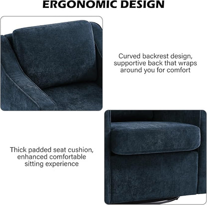 Swivel Accent Chair Set of 2, Modern Round Barrel Arm Chair for Living Room, Bedroom, Comfy Club Reading Chairs for Adults, Chenille Navy Blue