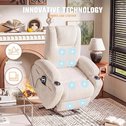 Flamaker Power Lift Recliner Chair Electric Lift Recliner for Elderly Power Lift Recliner Chair with Cup Holders Side Pockets for Living Room (Corduroy, Beige)