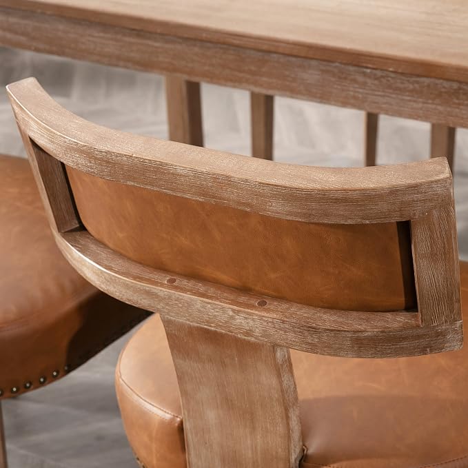 RIVOVA Mid Century Modern Dining Chairs Set of 4, Farmhouse Dining Chairs with Nailhead Trim, Faux Leather Upholstered Dining Room Chairs Kitchen Chairs with Wood Legs, Brown