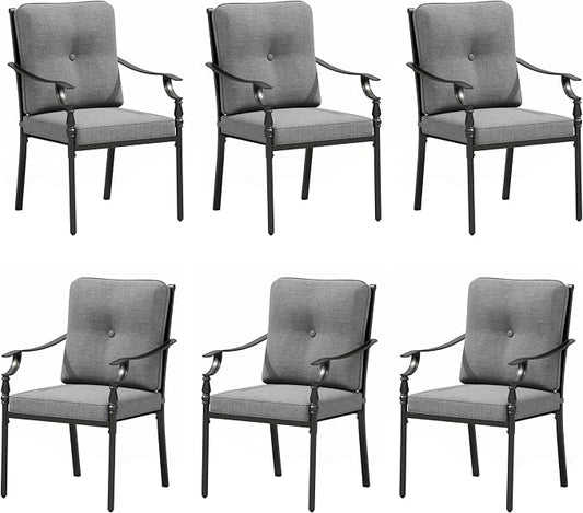 Sophia & William Outdoor Patio Dining Chairs Set of 6, Heavy Duty Outdoor Furniture Chairs with Thickened Cushions, Wrought Iron Deck Chairs for Backyard, Poolside, Balcony and Garden