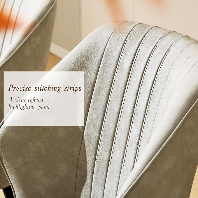 CLIPOP Faux Leather Dining Chairs Set of 2, Leather Dining Chairs, Mid-Century Modern Dining Room Chairs, Upholstered Kitchen Chairs with Metal Legs, Leisure Chair for Guest Reception Room - Beige