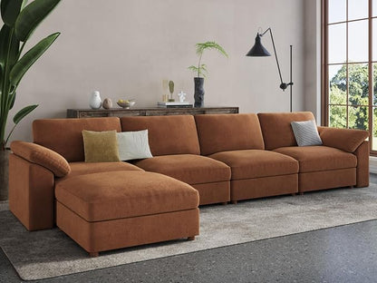 EASE MOOSE Large Sectional Modular Sofa，Large L Shape Sectional Couch Wide Deep Modular Sofa Couch Brown