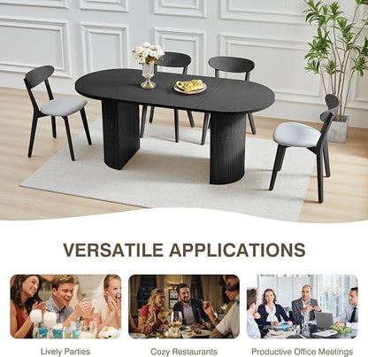 70.8 Inch Dining Table for 4-6 People, Oval Kitchen Table with Semi-Cylindrical Legs Base, Modern Farmhouse Round Dinner Tables for Dining Room Kitchen Living Room (Black)