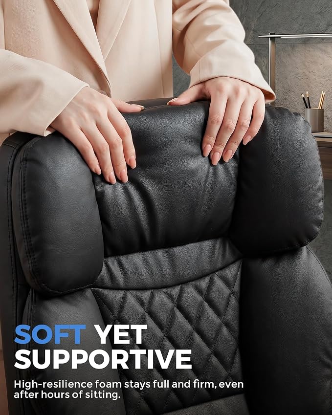 GTPLAYER Executive Office Chair Big and Tall Leather Gaming Chair with Pocket Spring Cushion & Ergonomic Lumbar Support for Lower Back Pain Relief, Comfy Desk Chair with Footrest, Matte-Black