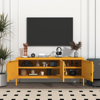 Metal Storage Cabinet with Adjustable Shelves Lockable TV Stand Home Tool Metal Cabinet Easy Assembly Yellow 22" H X 47.3" W X 13.8" D