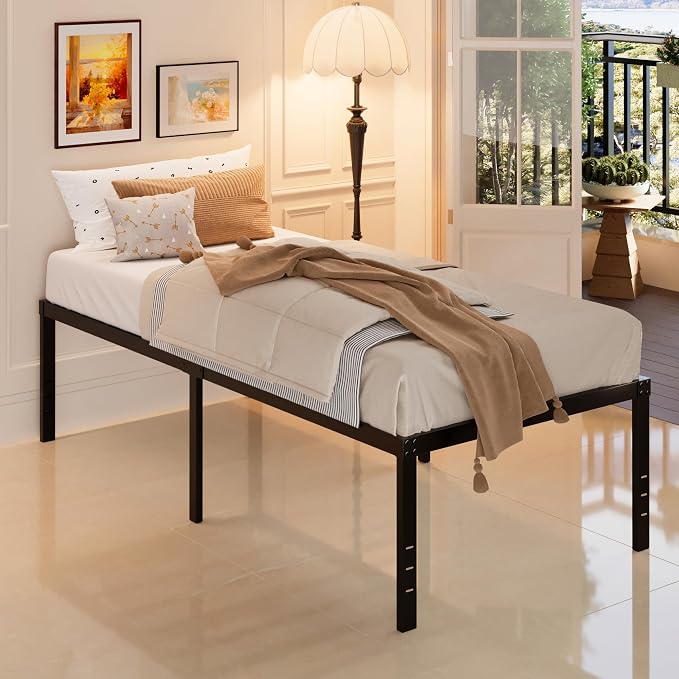 Maenizi 20 Inch Twin XL Bed Frames, Metal Twin XL Platform Bed Frame Support Up to 2500 lbs, No Box Spring Needed, Easy Assembly, Noise Free, Black