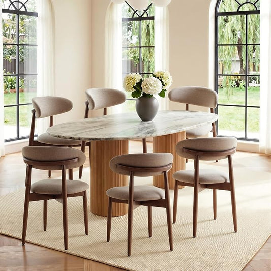COLAMY Mid-Century Modern Wooden Dining Chair Set of 6, Indoor Upholstered Kitchen Chairs with 2.6" Cozy Padded Seat, Walnut Finish Side Dining Chair, [Camel]