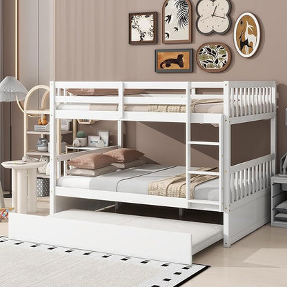 Bellemave Full Over Full Bunk Bed with Trundle,Convertible Bunk Beds with Ladder & Safety Guardrails,Full Size Trundle Bunk Beds for Kids Girls Boys,White