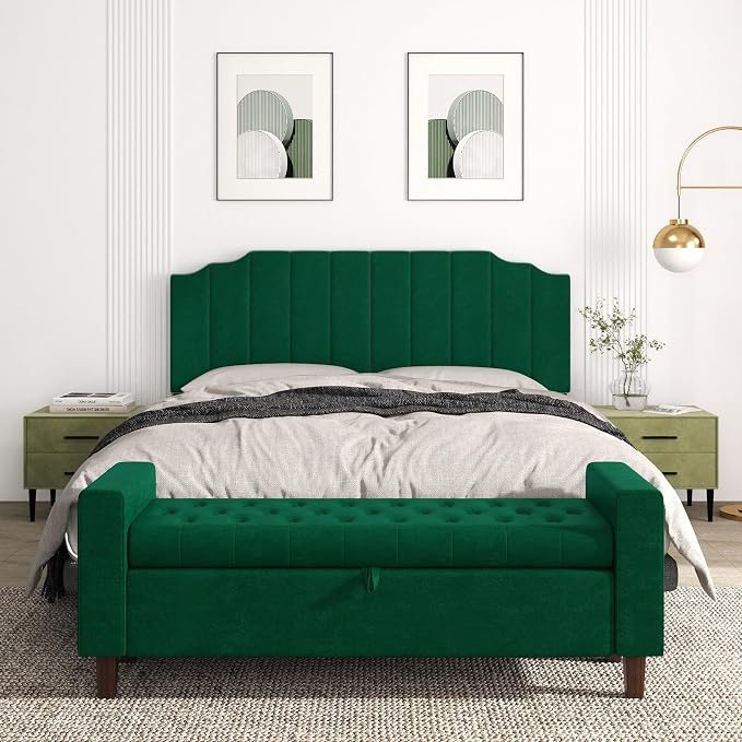 Befurtori King Size Headboard Only, Velvet Wall Mounted Headboard King for Adjustable Bed Modern Upholstered Head Board Easy Assembly, Jade Green