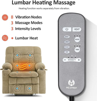 MCombo Small Dual Motor Power Lift Recliner Chair for Elderly, Zero Gravity Lift Chair with Heat and Massage, Lay Flat Recliner for Petite, USB Ports, Fabric R7894 (Small-Wide, Beige)