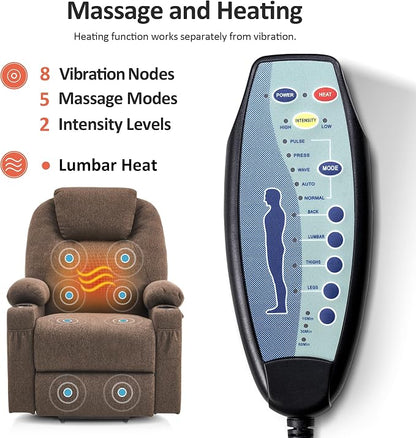 MCombo Power Lift Recliner Chair for Elderly, Lift Chair with Heat and Massage, FSC Certified, USB&Type C Ports, Cup Holders, Fabric 7040 (Medium,Brown)