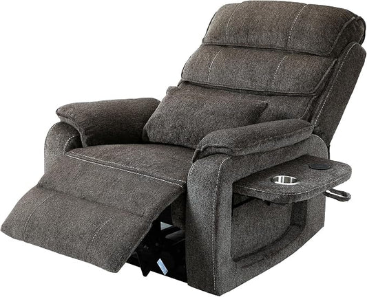 JIKFRIMA Power Lift Recliners Chairs for Elderly Adults Lay Flat Recliner with Heat & Massage, Wireless Charging Device, USB Ports, Cup Holder, Lumbar Pillow, 400Lbs（Chenille Fibric,Grey）