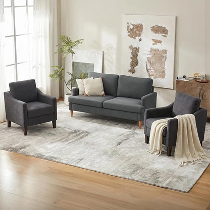 VKNOW Mid-Century Accent Chairs Set of 2, No Tools Assembly Required, Modern Upholstered Polyester Armchairs for Living Room & Bedroom, Comfortable Reading Chairs with Wood Legs, Dark Grey
