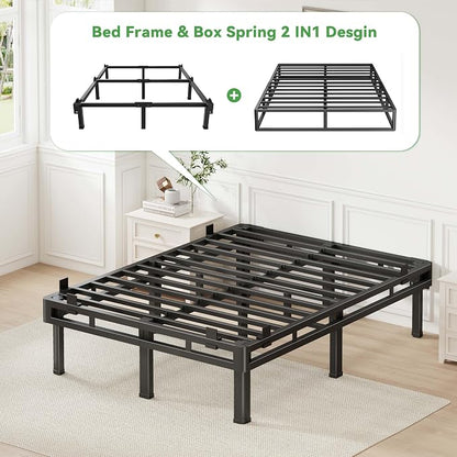 Superay Queen Bed Frame, 18 inch Metal Bed Frame & Box Spring 2 in 1 Design, Double Layer Bed Frame with Rounded Legs, Heavy Duty Platform Support 4000lbs, with Matress Gasket & headboard Adapter