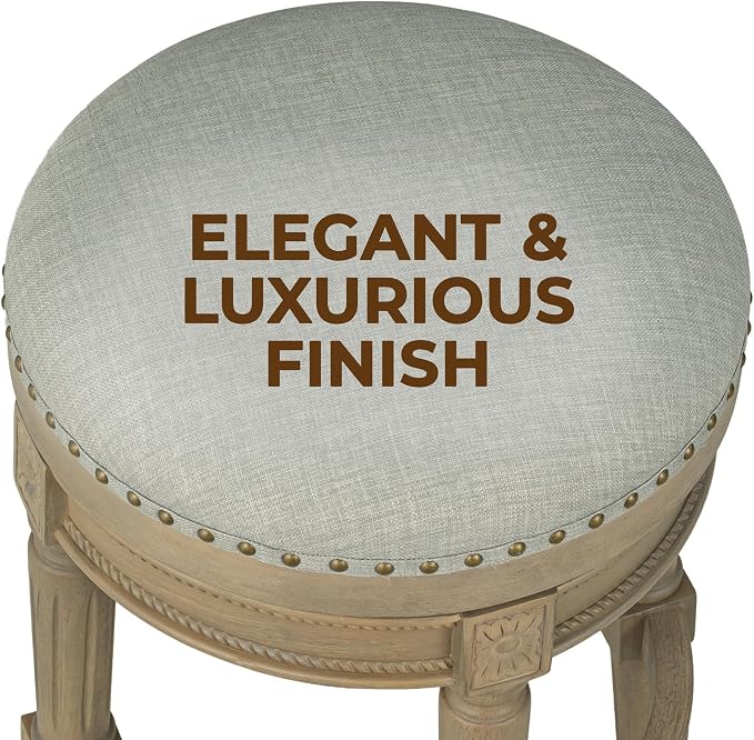 ROME + OAK Runyan 26" Swivel Counter Stool, Rotating Backless Barstool in Reclaimed Oak with Ash Grey Fabric Seat - for Kitchens or Dining Rooms
