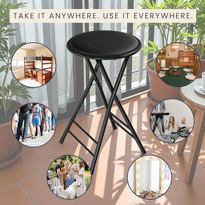 Lavish Home Folding Stool - Backless 24-Inch Stool with 225lb Capacity for Kitchen or Rec Room - Portable Indoor Counter Bar Stools (Black)