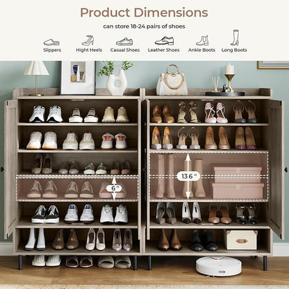 Shoe Storage Cabinet with 2 Doors, 6-Tier Shoe Cabinet with 3 Adjustable Shelves and Metal Legs, 45'' Tall Shoe Rack Organizer Cabinet for Entryway, Front Door, Gray Wash