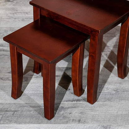 DTY Indoor Living 3-Piece Nesting Tables - Wooden Table Set of 3 for Living Room - Stackable Tables with Sleek Cherry Finish for Stylish and Space-Saving Home Furniture