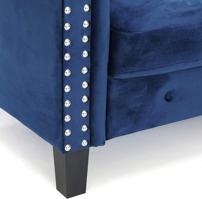 Furinno Bastia Vintage Modern Chesterfield Button Tufted 3-Seater Sofa Couch for Living Room, Navy Velvet