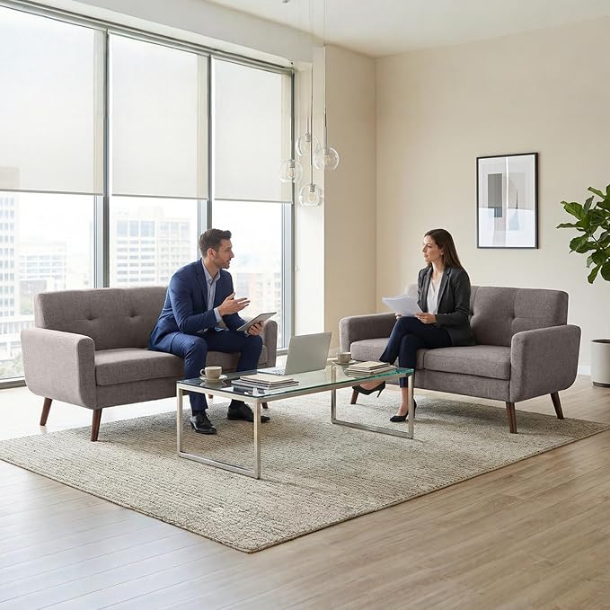 Tbfit 56" W Loveseat Sofa, Mid Century Modern Decor Love Seat Couches for Living Room, Button Tufted Upholstered Small Couch for Bedroom, Solid and Easy to Install Love Seats Furniture, Grey