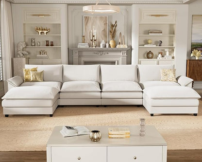 Homall 159" Modular Sectional Sofa, U Shaped Sofa Couch with Reversible Ottoman, DIY Combination Chenille Deep 4-Seat Cloud Couch for Living Room, Apartment (White, U Shaped Sofa)
