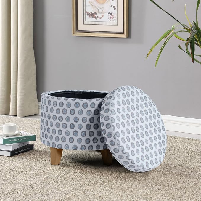 HomePop 19" Round Storage Ottoman - Green Medallion Ikat Print