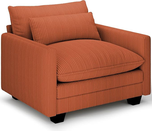 Gizoon Cloud Accent Chair with Washable Cover, Corduroy Single Sofa Chair with Comfy Deep Seat, Modern Armchair with Pillow for Living Room Bedroom, Orange