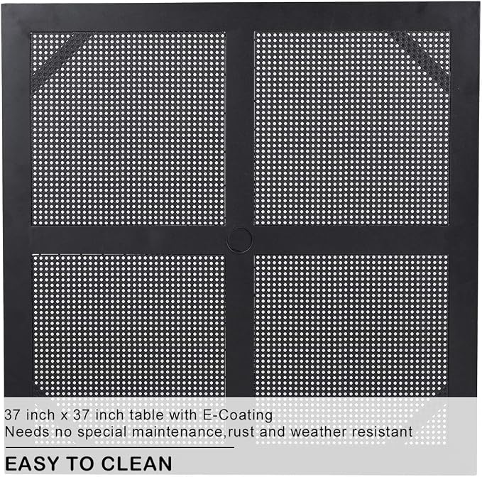 PHI VILLA 5 Pieces Outdoor Dining Set for 4, Metal Steel Square Table with Umbrella Hole & Stackable Black Wrought Iron Chairs, Heavy-Duty Dining Furniture for Patio, Deck, Backyard, Porch