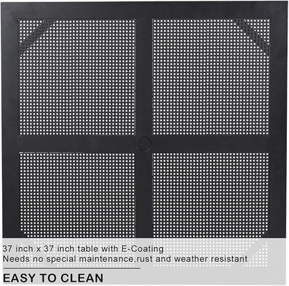 PHI VILLA 5 Pieces Outdoor Dining Set for 4, Metal Steel Square Table with Umbrella Hole & Stackable Black Wrought Iron Chairs, Heavy-Duty Dining Furniture for Patio, Deck, Backyard, Porch