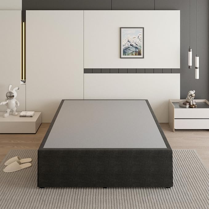 Cieemine 18 Inch California King Bed Frame with Black Bed Cover, Metal Cal King Bed Frame No Box Spring Needed, Heavy Duty Mattress Foundation, Easy Assembly, Noise Free