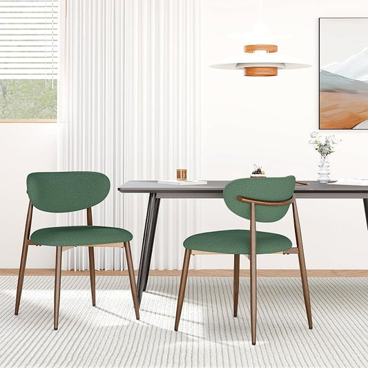 MALOL Dining Chairs Set of 2, Curved Back Kitchen Room Chairs with Metal Legs and Anti Slip Pads, Upholstered Dining Chair for Home and Restaurant, Green