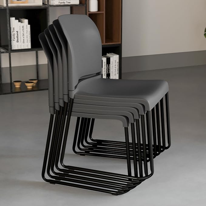 Flash Furniture HERCULES Series 880 lb. Capacity Gray Full Back Contoured Stack Chair with Black Powder Coated Sled Base