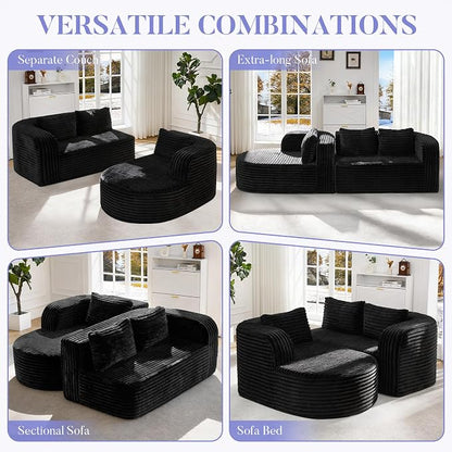Hobestluk Modular Sectional Sofa Couches L-Shape Couch 3 Seat Modular Sofa Memory Foam Sectional Couches for Living Room, Cloud Couch (Round Black, 96", Left Hand Facing)