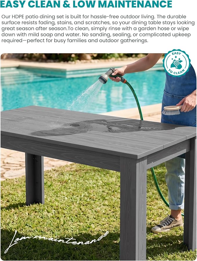 SERWALL 59" HDPE Outdoor Dining Set for 8, w/ 2 Tables & 8 Armchairs, Gray