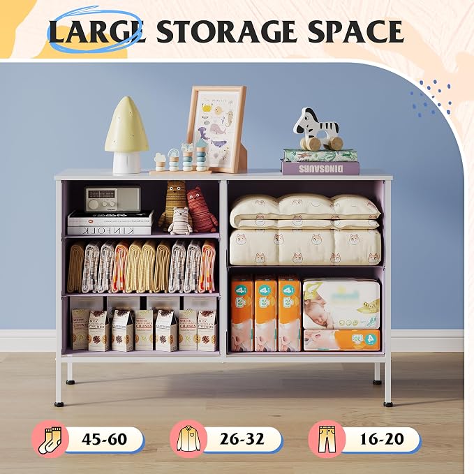 WLIVE Dresser for Bedroom with 5 Drawers, Wide Chest of Drawers for Bedroom, Fabric Dresser for Living Room, Closet, Hallway, Tie-dye Print (Pink, Purple, Blue)