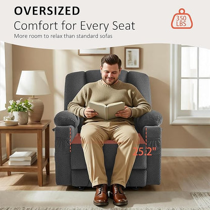 MCombo Oversized Zero Gravity Recliner Chair with Heating and Massage, Power Recliner for Big and Tall with USB & Type C Ports, Cup Holders for Living Room 8017 (Grey, Oversized)