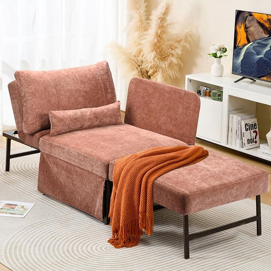 ZZW Sleeper Chair Bed Upgrade 4-in-1 to 5-in-1 Convertible Multi-fuction Sofa Chair w/Adjustable Backrest Assembly-Free Linen Folding Sofa Ottoman Bed for Living Room Apartment (Warm Brown)