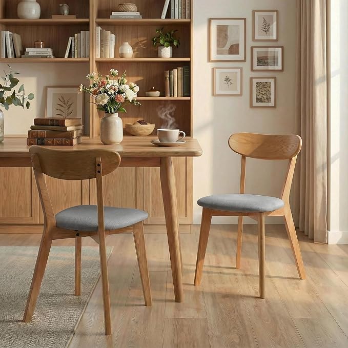 100% Solid Wood Dining Chairs,Mid Century Modern Dining Chairs with Rounded Backrest,Kitchen,Dining Room Chairs Set of 1/2/4 (2, Original Color Grey Upholstery)