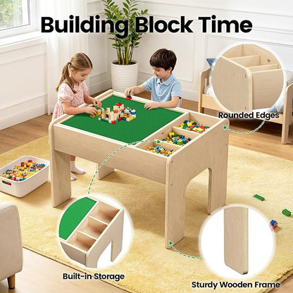 Light Table for Kids, 3-in-1 Kids Activity Table with Storage and Adjustable LED Lights, 3 Colors & 10 Dimmable Brightness, for Home Classroom Preschool & Playroom