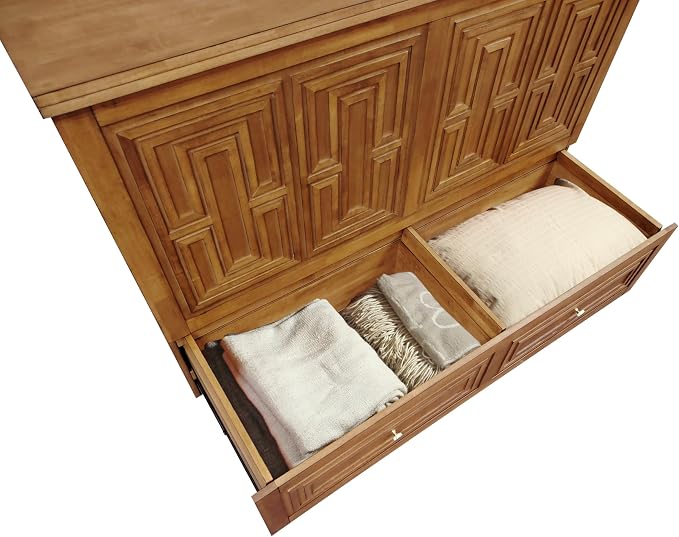 Mega Solutions Murphybedz Pompei Murphy Cabinet Chest Bed with Charging Station 8 Inch (Honey Oak, Queen)