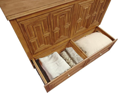 Mega Solutions Murphybedz Pompei Murphy Cabinet Chest Bed with Charging Station 8 Inch (Honey Oak, Queen)