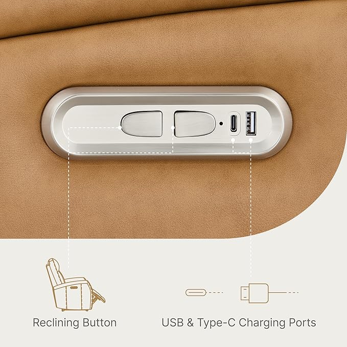 KISLOT Wall Hugger Power Recliner Chair with USB & Type-C Ports Faux Leather Recliner 135° Reclining Small Space Electric Sofa for RV Living Room Bedroom