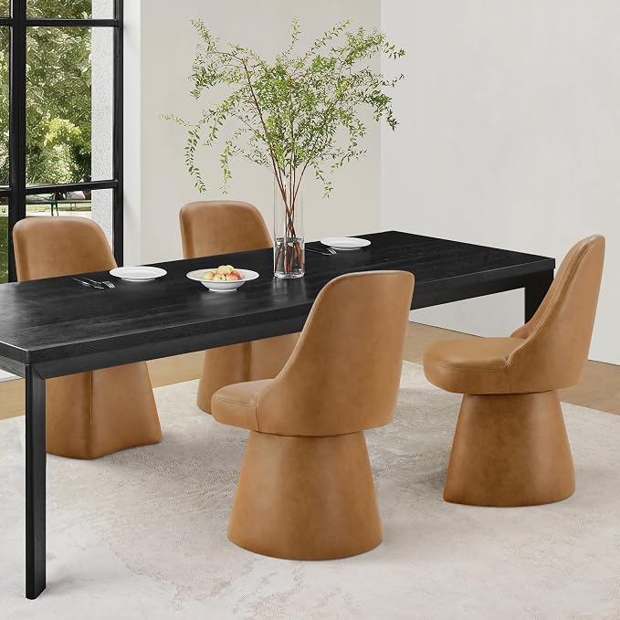 KISLOT Swivel Dining Chairs Set of 4, Upholstered Mid Century Modern Deskchair with High Back, Faux Leather Kitchen Chairs for Dining Room, Bedroom, Dressing Room, Brown