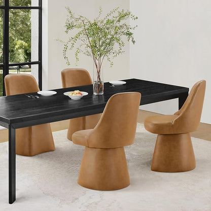 KISLOT Swivel Dining Chairs Set of 4, Upholstered Mid Century Modern Deskchair with High Back, Faux Leather Kitchen Chairs for Dining Room, Bedroom, Dressing Room, Brown