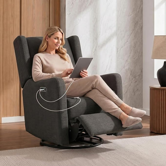 Delta Children Mercer Electronic Power Recliner and Swivel Glider with USB Port in LiveSmart Performance Fabric - Water Repellent & Stain Resistant, Dark Grey